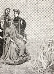 Anhänger von Amalric von Bena werden vor den Toren von Paris auf Befehl von König Philipp II. Augustus verbrannt, um 1208, aus 